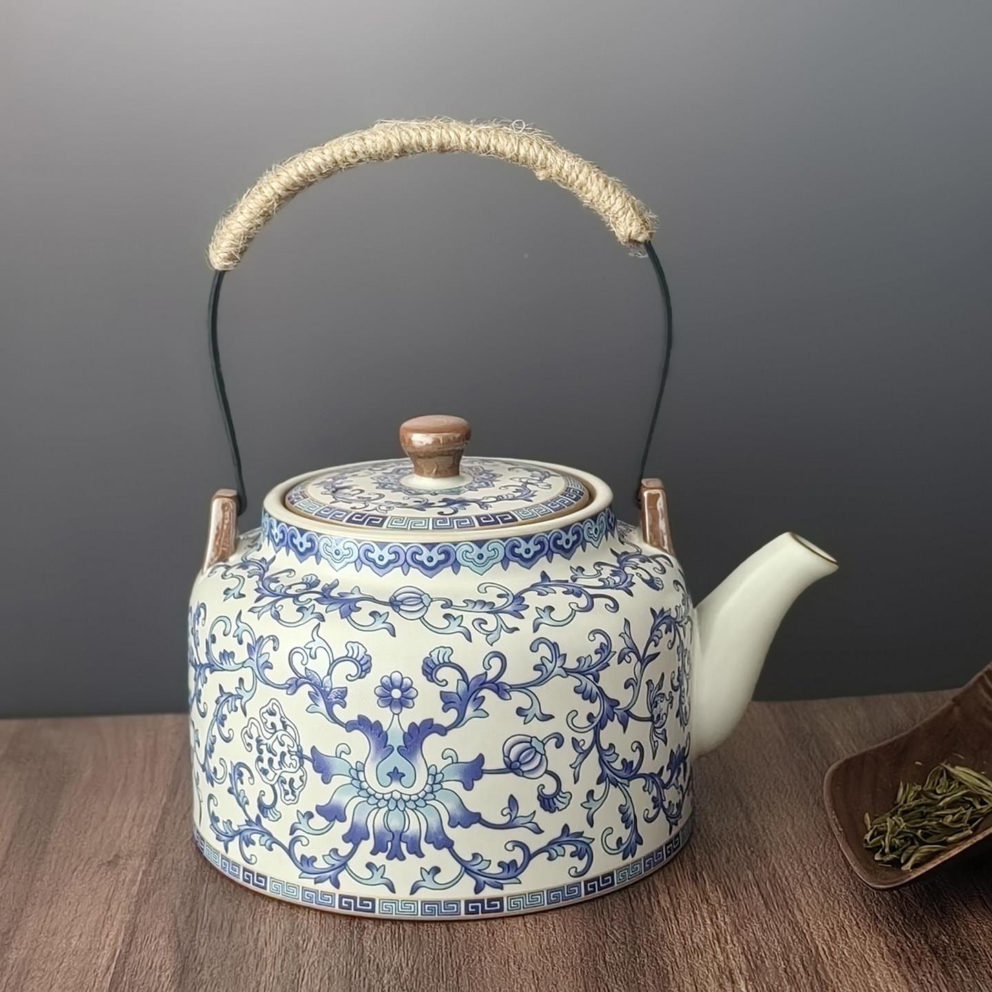 汝缠枝莲提梁壶1茶000升大容量陶瓷壶泡茶QST52381具家用一毫套20