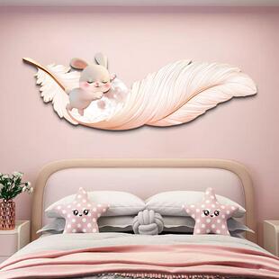 饰J535壁画 画卧室床布置装 挂画子羽毛儿 饰画 兔头现代女孩房间装