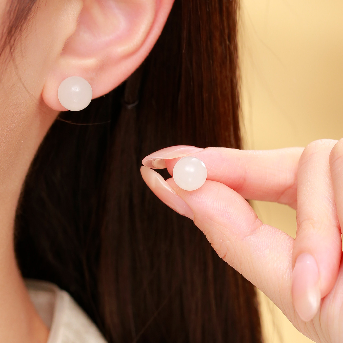 若在江南｜纯银和田玉小耳钉新中式耳饰养耳洞天然玉石母亲节礼物