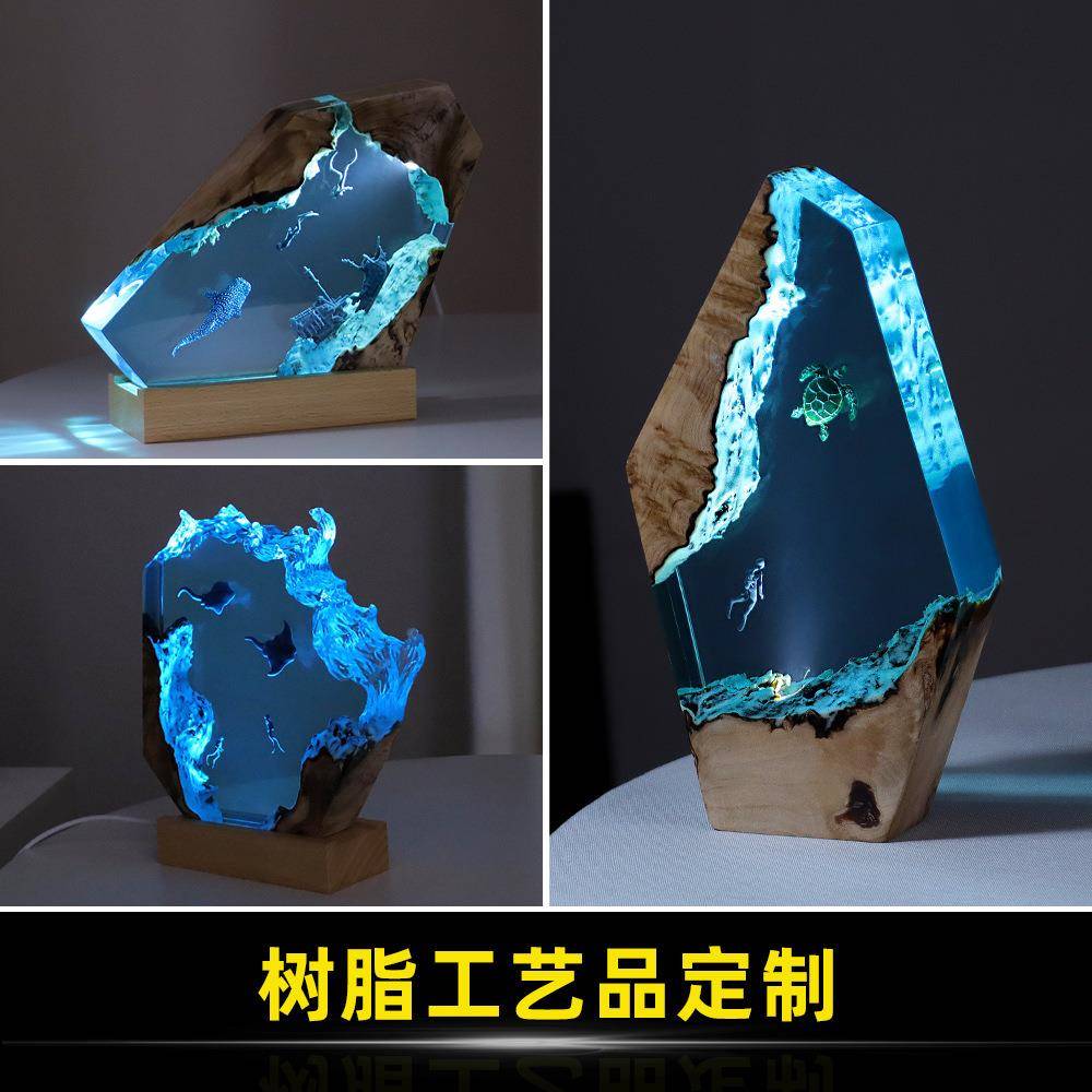环氧树脂工艺品加工定制海洋溶洞鲸鱼模型微景观桌面摆件东莞工厂