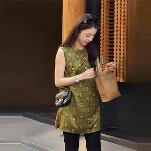 葫芦 新中式 2025新款 上衣 时尚 老钱风简约提花立领奥黛旗袍无袖