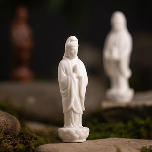 白瓷禅意迷你观音菩萨佛像家居假山装 中式 饰微景观鱼缸造景小摆件
