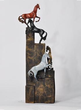 铜马摆件黄铜登高马摆件青铜工艺品步步高升办公家居酒店装饰礼品