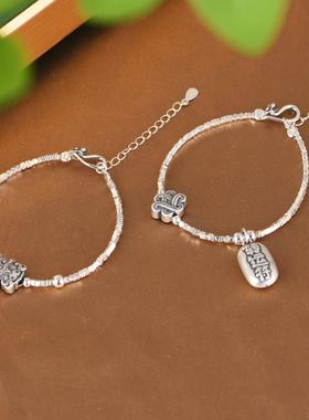 网红- 925银碎银子手工瑞兽饕餮盘缠珠设计轻奢时尚女手链手环