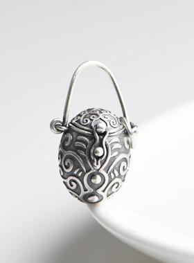 网红- 925银香囊兜兜 复古工艺 女士款如意水波纹提篮嘎乌吊坠