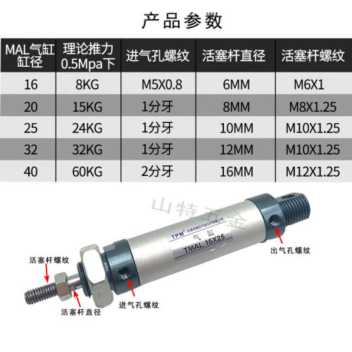 朝日小型缸径32铝合金迷你气缸MAL32*25 50 150 100 175 300 气动