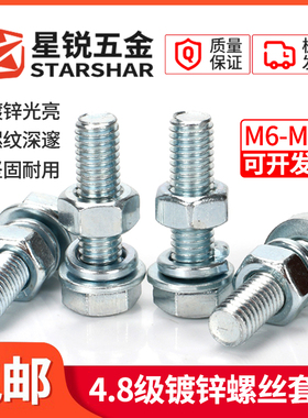 镀锌4.8级外六角螺丝螺栓M8罗栓10厘螺丝螺母套装M6M10M12M14M16