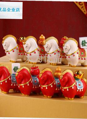 色小马上有钱摆件2026马年吉祥物生肖公仔办公桌装X饰圣诞节礼物.