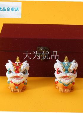 中式国潮风招财进宝醒狮摆件茶宠汽H车桌面装饰可爱家居送礼.