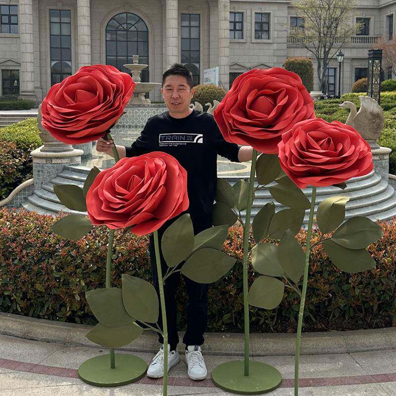 浅竺庆立体瑰纸花艺婚礼大玫瑰道具美陈布ZL-77739摆件橱婚窗置玫
