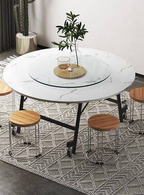 大圆桌家1折简叠1用0人酒店圆形6桌子面板饭店约F76M8M592加厚饭