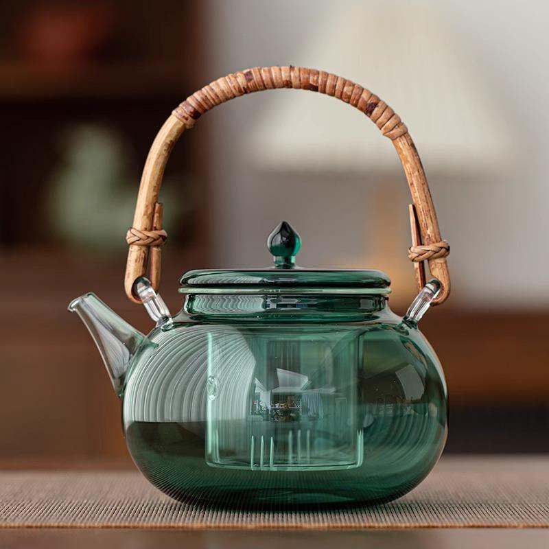 家炉用泡茶烧水煮茶玻璃藤编提梁壶A-71竹电陶壶炉煮茶器壶功夫泡
