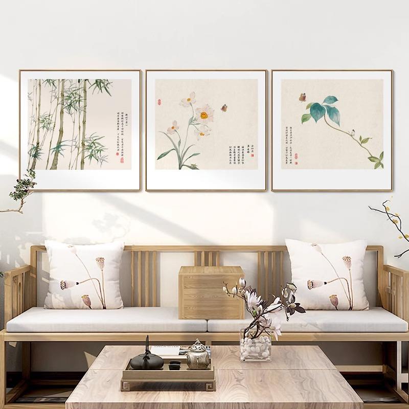 新中式餐厅装画客厅EOG原木风花鸟挂日式酒画饰店民宿墙画茶室画