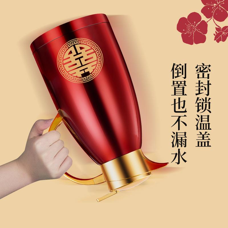 保壶温锈壶结31916不钢水陪嫁一对暖壶婚庆红色大容量暖瓶婚热水