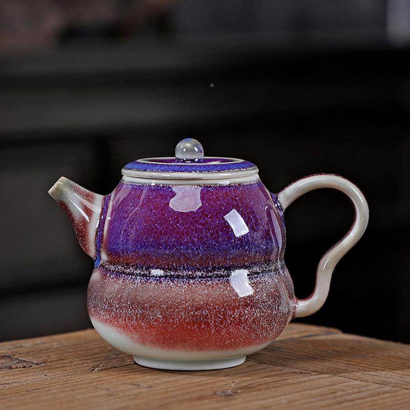 粉色冰裂古葫芦茶壶手工壶陶瓷茶具色0999871釉复球滤家用泡茶单