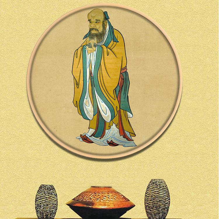 鬼谷子老子孔子画像学教室绢国圆框装饰学校人物挂画布喷绘形圆镜