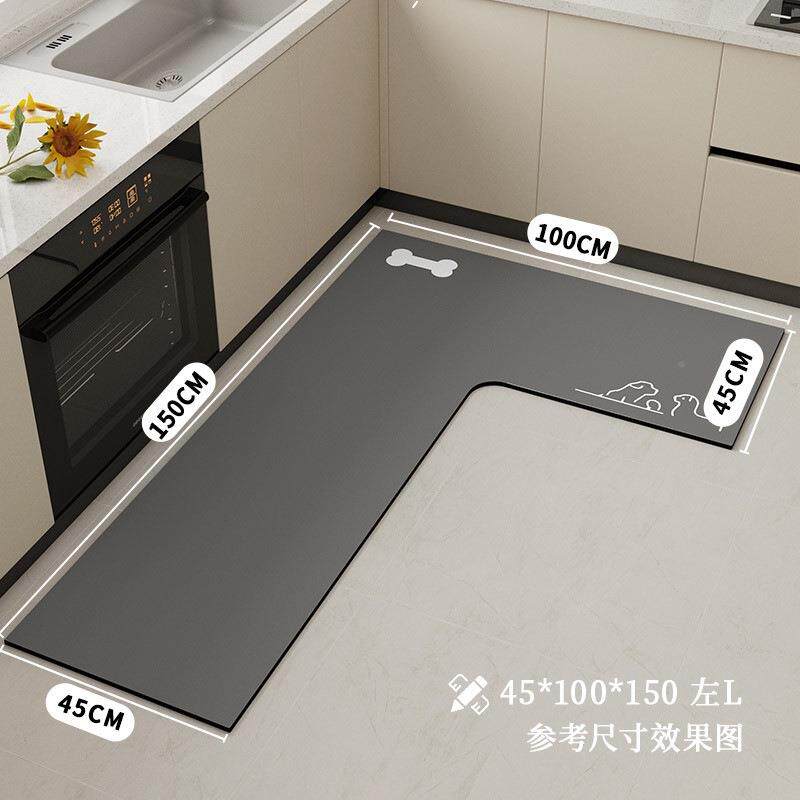 L厨房垫硅藻泥吸油吸水速干地毯地理防水防油免打JP纯色灰脚垫耐