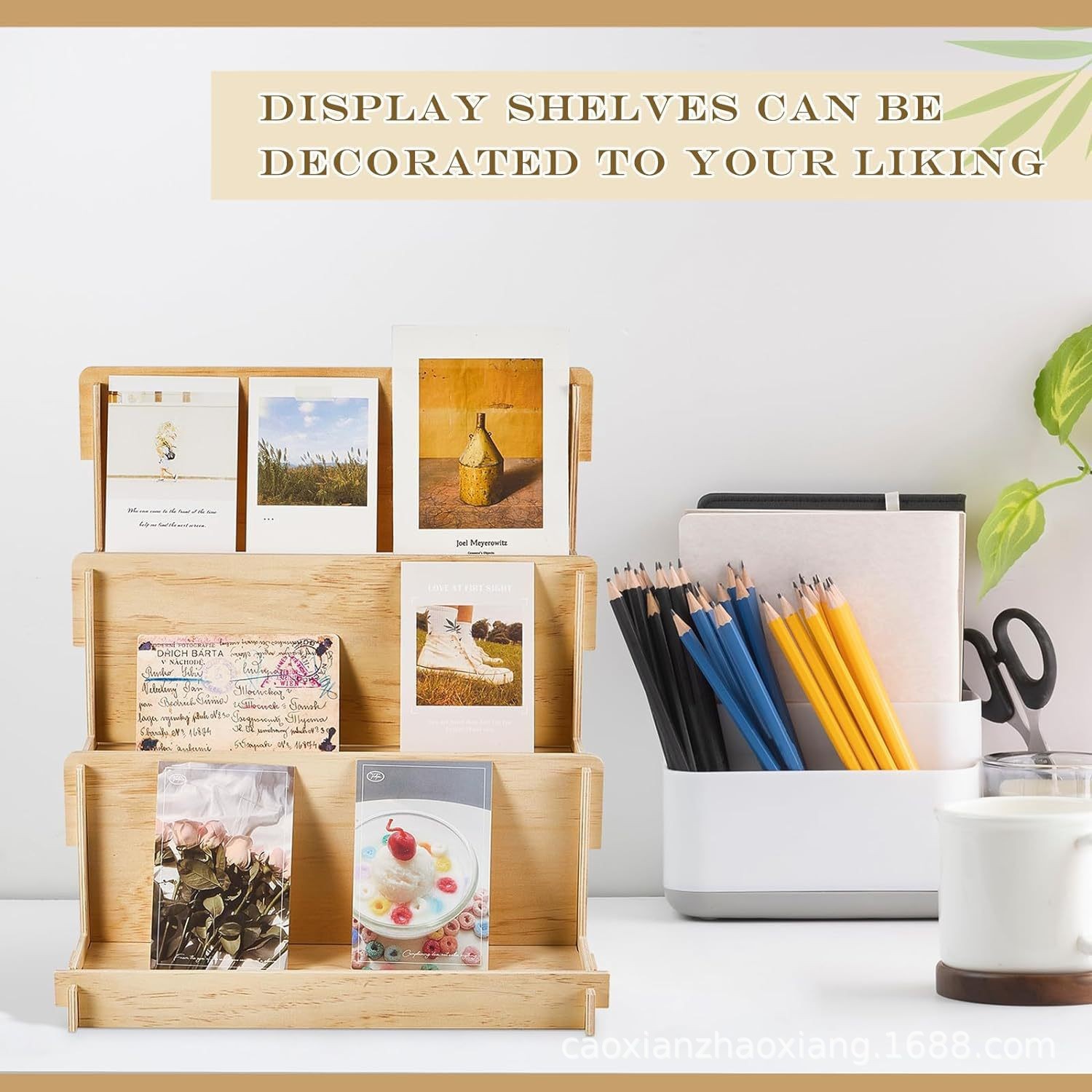 木质三层卡片收纳架办公名片置物展示架杂志贺卡便签贴纸收纳架