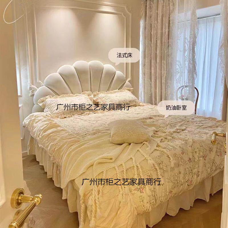 法式花卧瓣科技室布艺床轻现奢代简约婚床WJB奶油风主卧双人床女