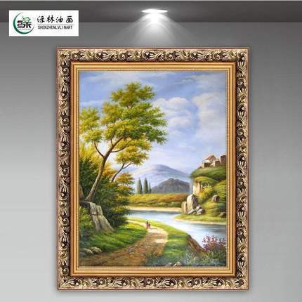 现代简约挂画欧式玄关装饰画竖版走廊过道风景壁画美式油画发财树图片