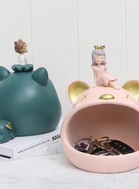 式欧卡通入户玄关钥创匙杂收R9A7A0纳摆件意物家居桌面置物盒树脂