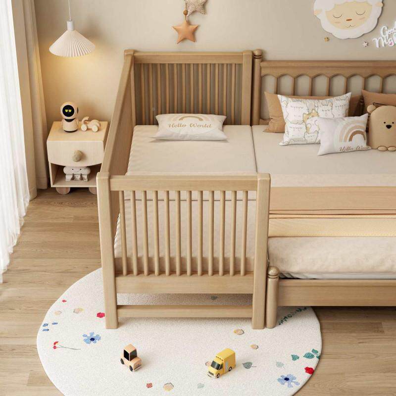 Tal胡拼桃木接床儿童床X-532365床婴儿榉木拼大床宝宝加宽床单人