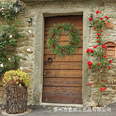 货源猫尾草花环家仿真绿植红果松柏40CM猫尾花装环饰人造居门柏草