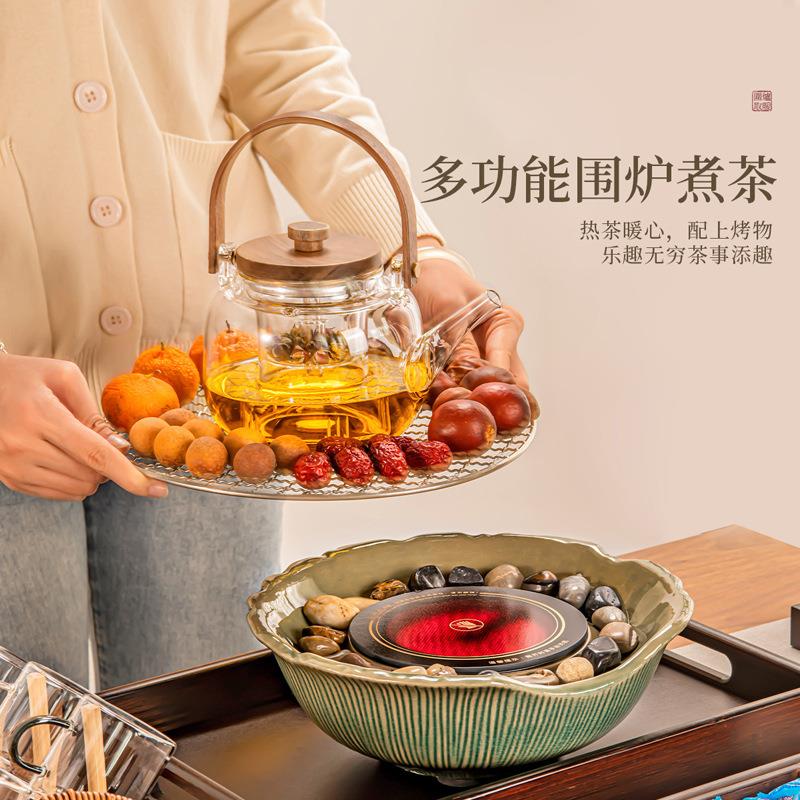 围炉煮茶茶装绿色套电陶炉日式高硼XYDP1466硅玻璃提梁壶内配室件