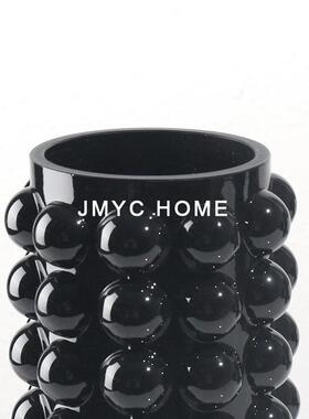 楼简约现KUU璃代玻黑色处波点花器客厅桌面软装插花瓶样板房间售