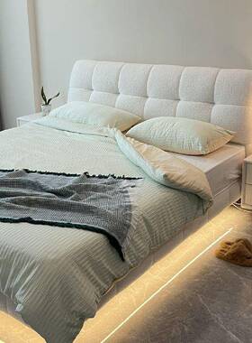 Fl风s奶油悬浮艺床云朵泡芙床tuft主y卧科技布床现XVX-3219代简约