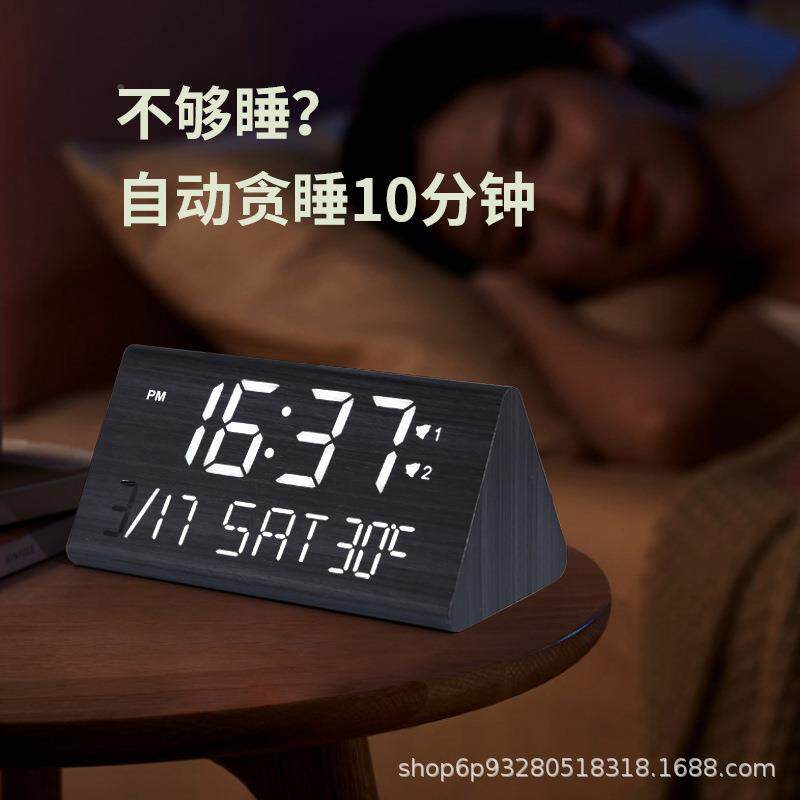 销售LED电子木头闹钟9109-万万年钟历床头静音夜光钟座时钟木质表