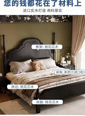 家用实木双代床美式复古人大QLN8床1.米1.5现简约轻奢主卧双人床