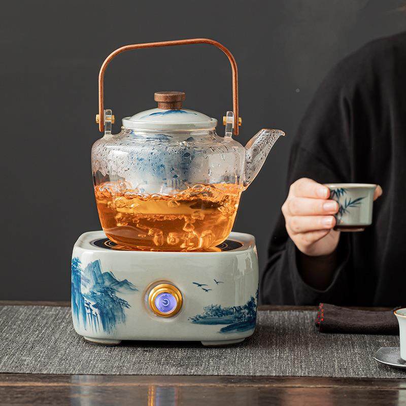 山水电陶炉煮器耐玻璃茶壶煮KQ山水电茶具套装普炉洱白茶烧茶热家