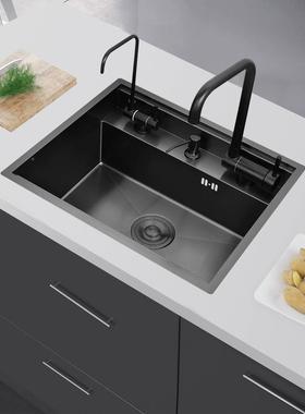 厨房吧台隐式水藏槽纳黑色不水锈钢水槽米单槽迷你带盖GBA5532板