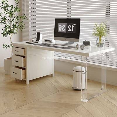 实木悬桌奶油风浮桌简约PNI书办公电脑桌亚人克力悬空40宽双长条