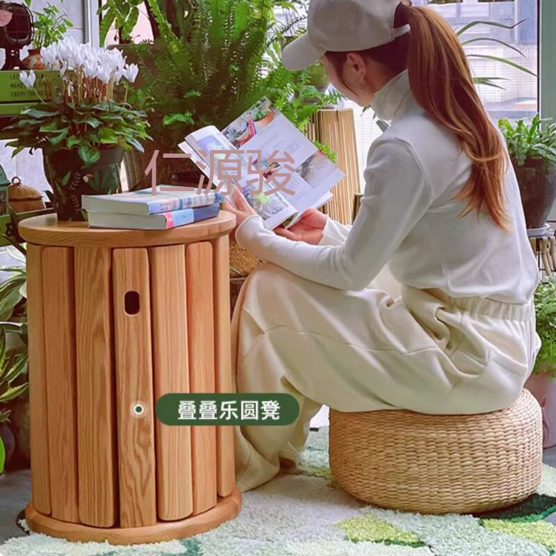 骏1实木凳子茶几组合凳客可叠放板凳收纳吃饭餐桌凳叠叠乐圆儿童