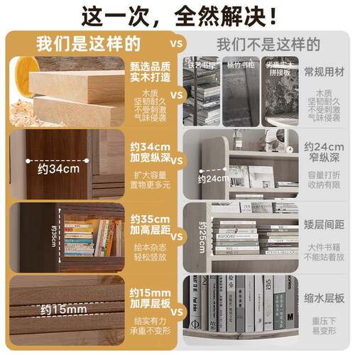 木防尘书柜一体物靠墙胡实桃木色收纳柜子书储柜落地VMW置物柜家