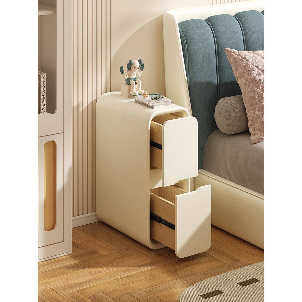 奢实木代床头柜窄现简约轻超窄夹缝奶油风柜442迷你小型床边小柜