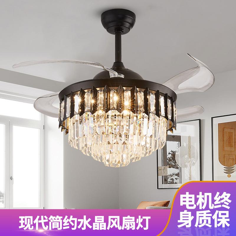 隐形卧室轻奢古吊复主卧室新款吊灯美扇式客厅l水621ed晶风扇灯