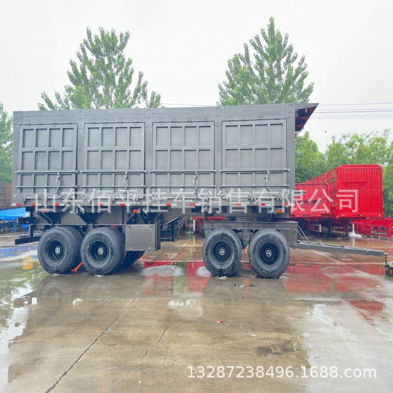 销售全挂拖车箱式侧翻半挂车 自卸侧翻全挂车 拉煤箱式半挂车