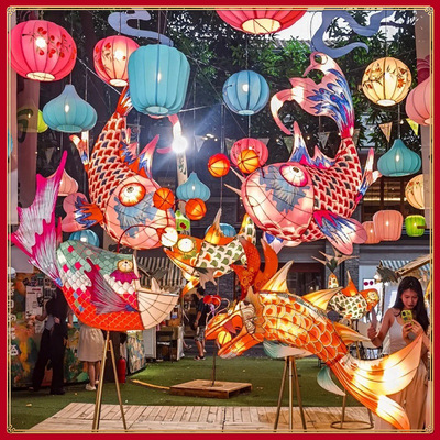 孔明灯笼天幕灯光节灯会庙会灯展游乐园公园商场防水湖面水面花灯