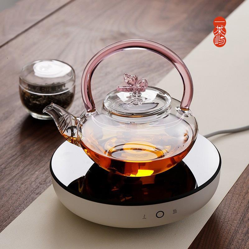 现手工彩色蝴蝶玻璃货泡茶电壶家用透耐热无过滤明茶具陶炉单壶