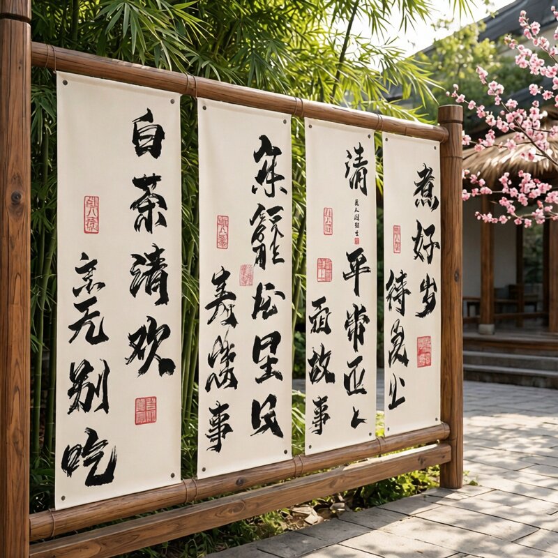 户外书法长条幅挂布定制民宿装饰围炉煮茶背景布挂帘露营氛围墙布