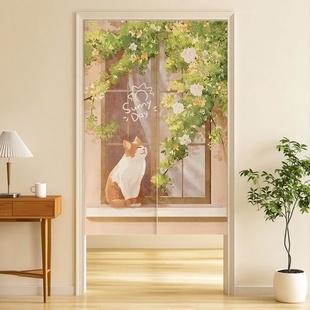 治愈系卡通猫咪门帘免打孔隔断帘家用卧室卫生间遮挡帘厨房门挂帘
