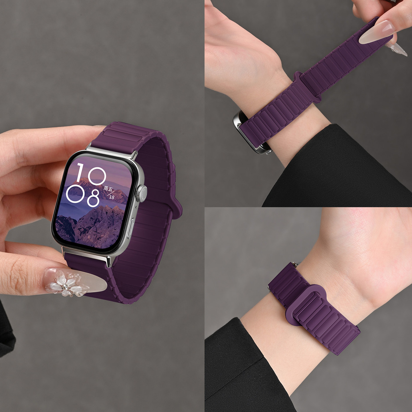 适用华为fit4系列手表表带fit3专用高级感新款女生智能硅胶磁吸fi