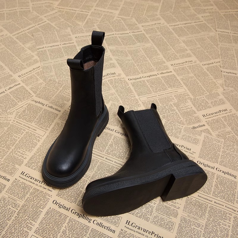 真皮厚底切尔西靴女2025秋冬洋气小个子时尚百搭小短靴爆款烟筒靴