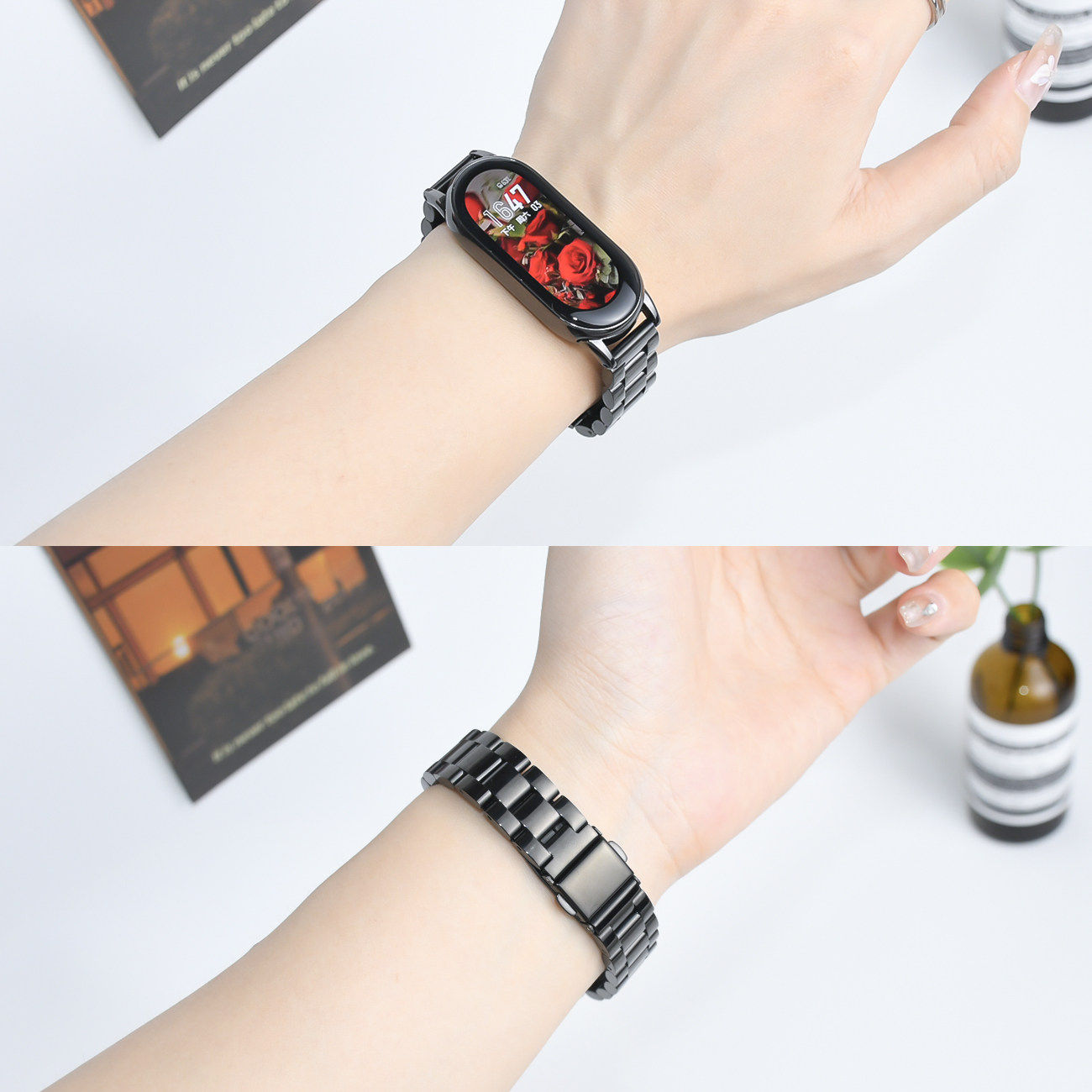 适用小米手环9腕带Smart Band8/10表带金属精钢三株款替换腕带智