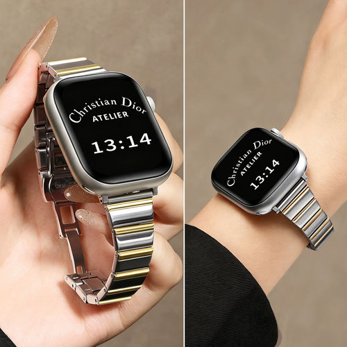 优嗖嗖适用applewatchs11表带金属银间金表带蝴蝶扣智能通用iwatc