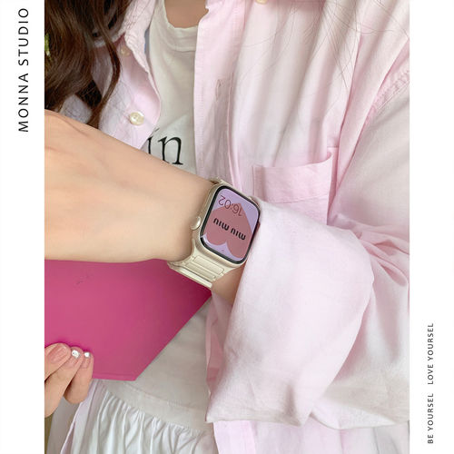 Monna张婧怡同款纯色反扣硅胶磁吸扣适用iwatch1098se表带s11通勤