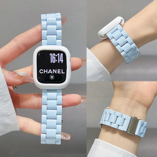 适用iWatchS11新款华为FIT5夏季天蓝色亚克力三株表带苹果S11s109